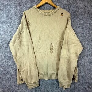 Urban Outfitters Sweater Mens Large Tan Ripped Distressed Winter Drop Shoulder